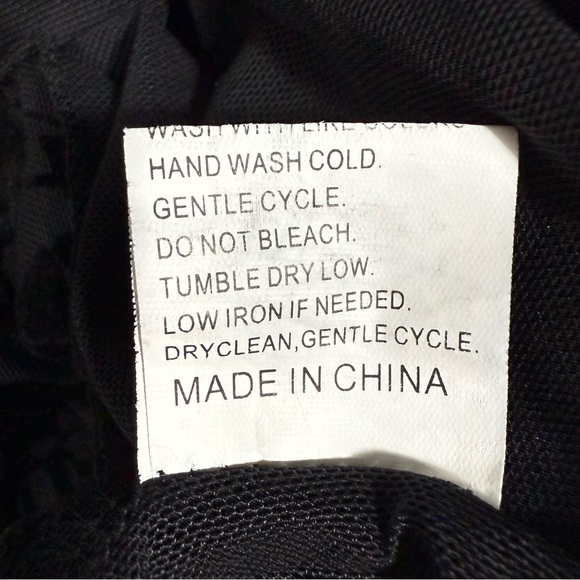 Black Sheer Mesh Floral Crop Top XL Long Sleeve Flocked Burnout Y2K Goth Grunge - Picture 5 of 12